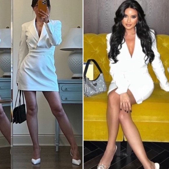 NWT Zara Blazer Mini Dress Belted White Blogger Favorite Size Medium - Picture 2 of 15